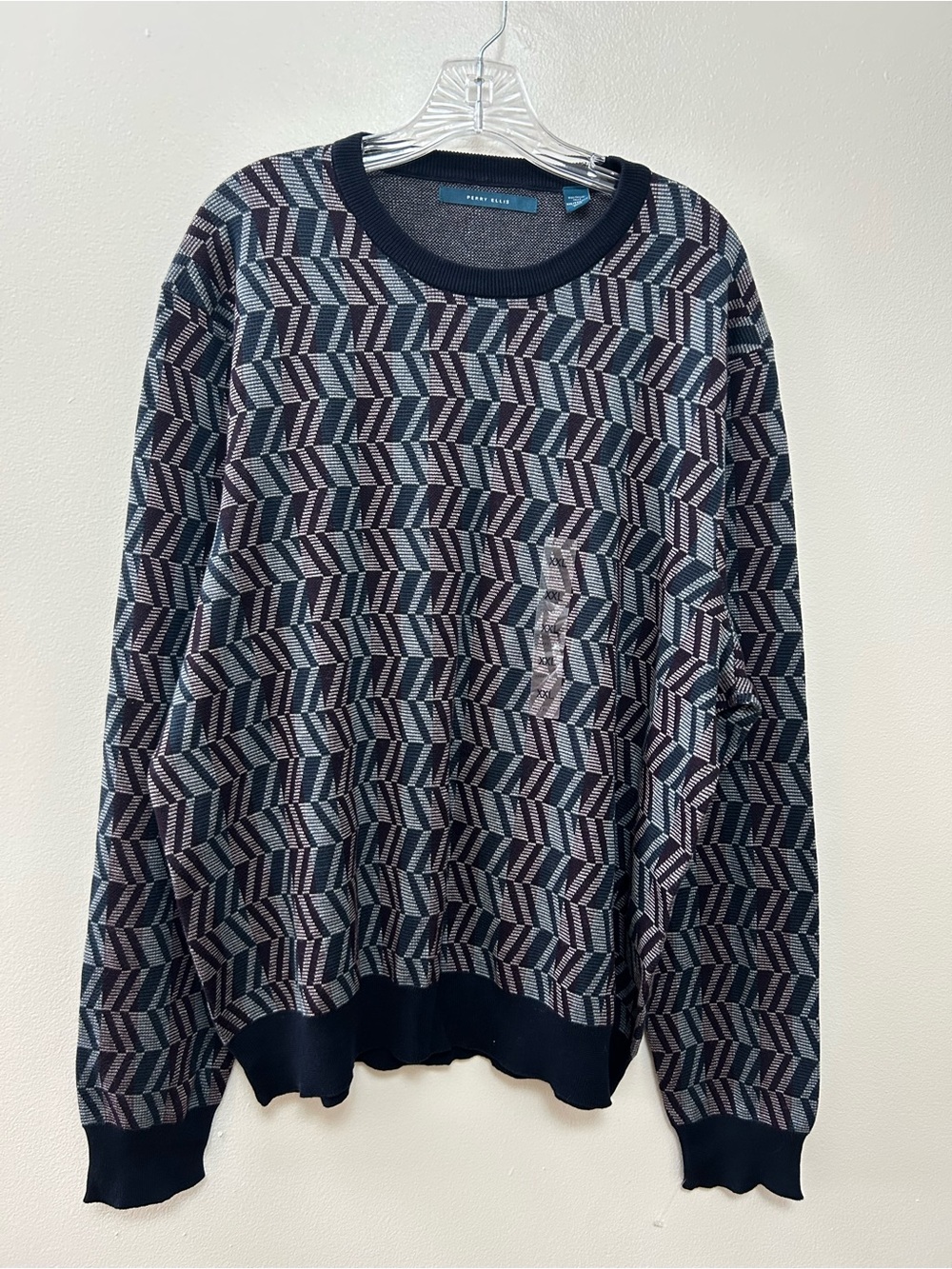 Perry Ellis Navy Geometric Pattern Crewneck Sweater Size-XXL